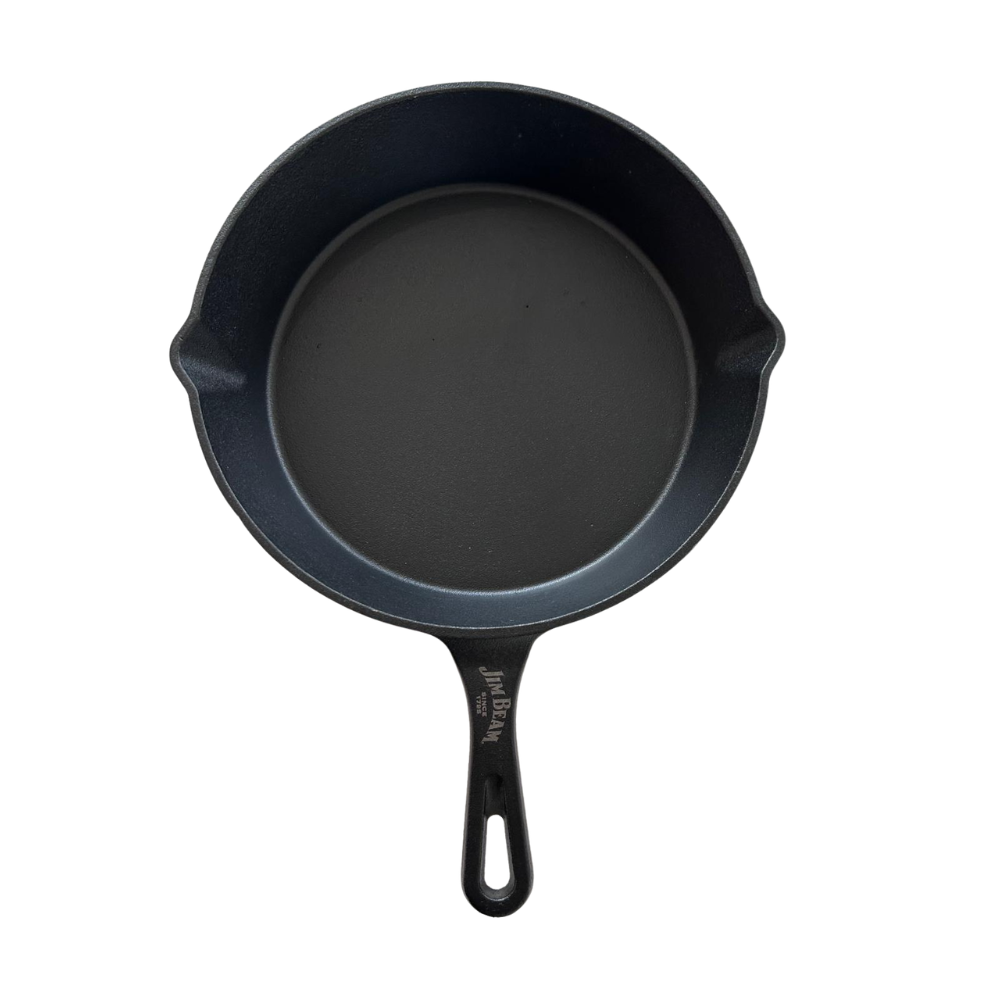 Jim Beam 10" Cast Iron Skillet – Pre-Seasoned Non-Stick Frying Pan with Pouring Spouts – All Hob Types & Oven Safe