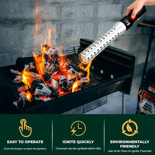 ALFRESCO CHEF PowerFlame 2000W Electric BBQ Charcoal Starter – Rapid Fire Igniter for Grills, Smokers & Firepits – Fast Heating, Safe Electric Lighter with Built-In Blower – No Gas or Lighter Fluid