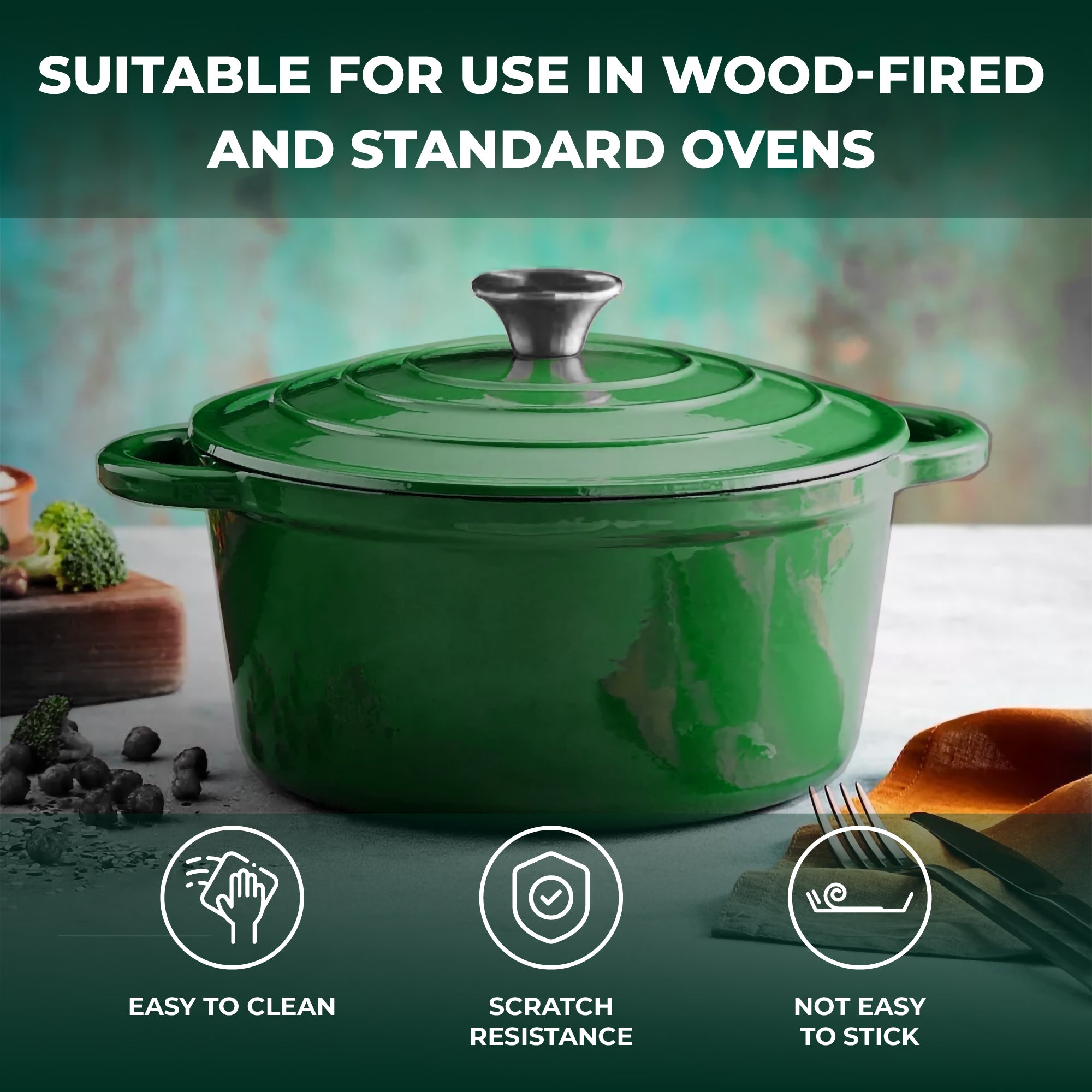 Forest Green Cast Iron Casserole Dish