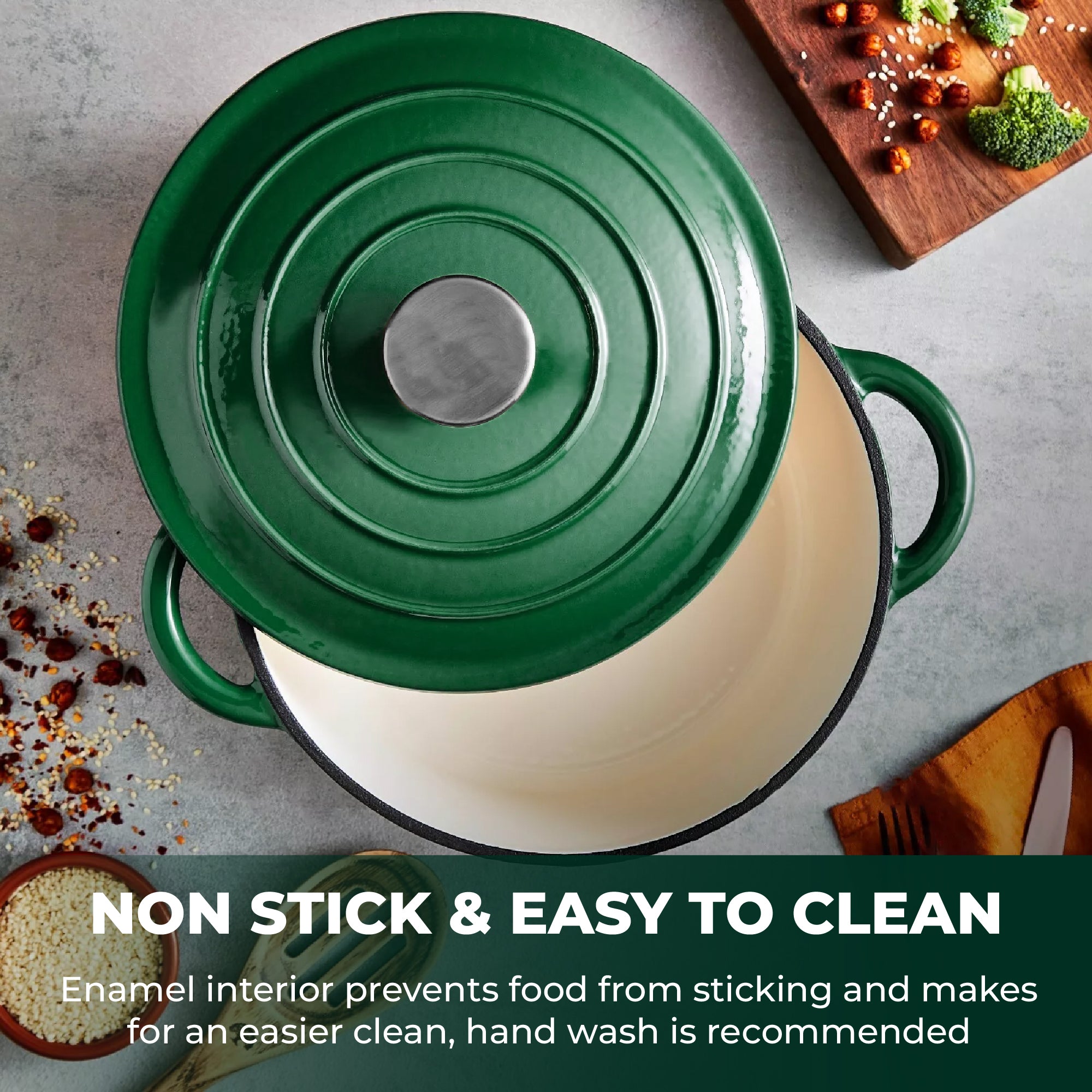 Forest Green Cast Iron Casserole Dish