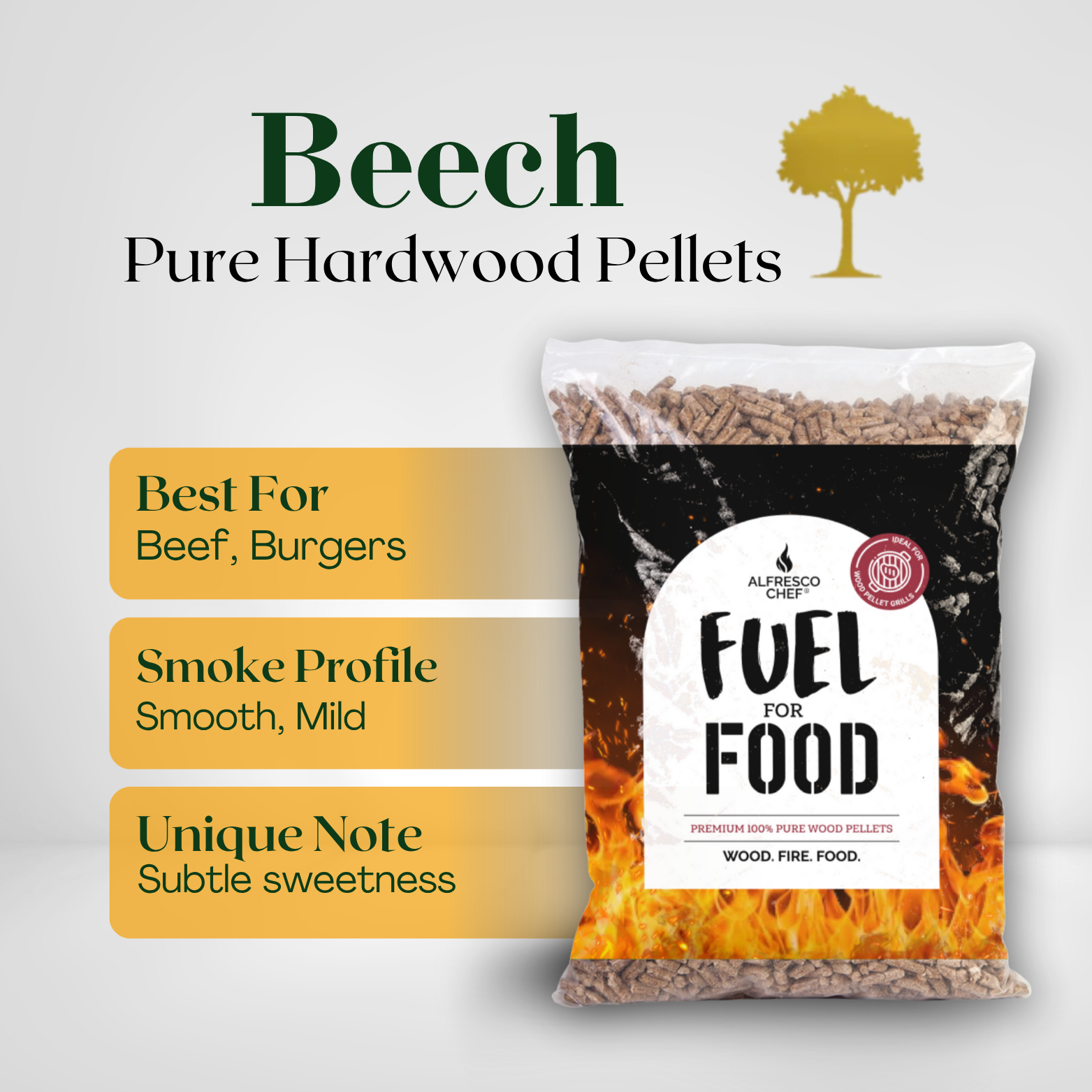 The Sweet & Smoky Trio | Acacia, Beech, Walnut – Premium Hardwood Pellets for Delicate BBQ & Grilling