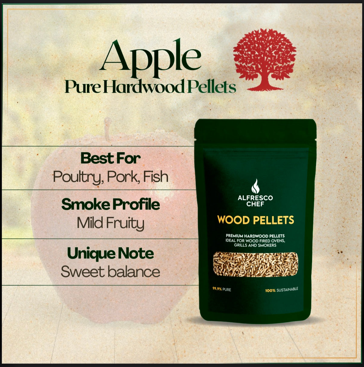 APPLE 3KG per bag - 100% Pure Wood Pellets
