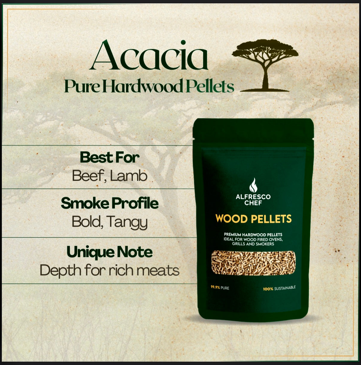 ACACIA 3KG per bag - 100% Pure Wood Pellets