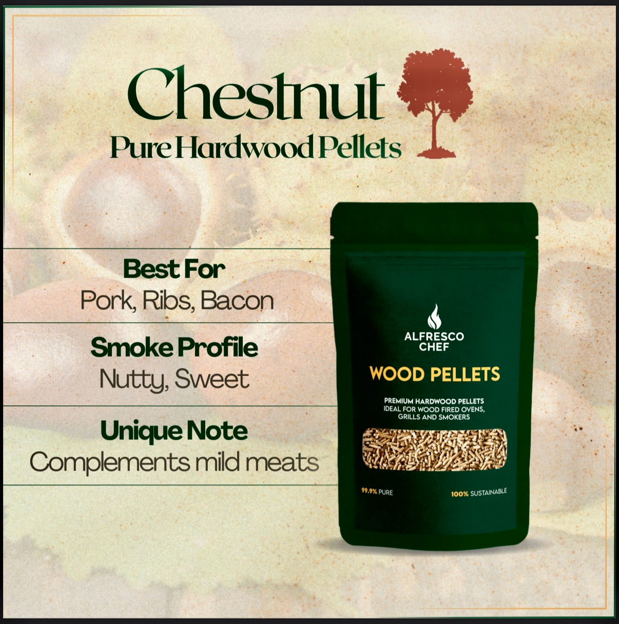 CHESTNUT 3KG per bag - 100% Pure Wood Pellets