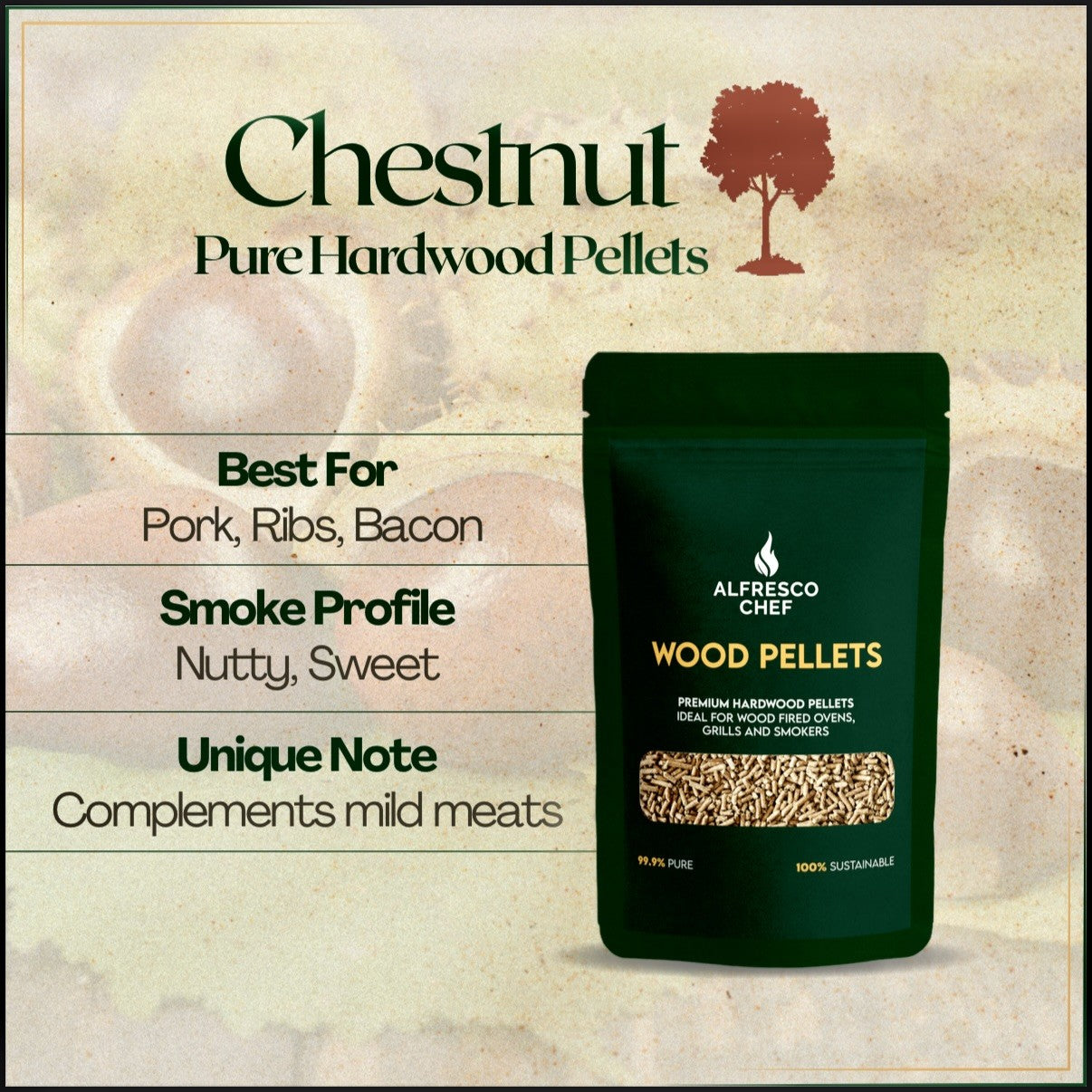 CHESTNUT 3KG per bag - 100% Pure Wood Pellets